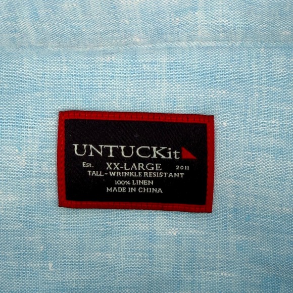UNTUCKit Mens XX Large Tall Wrinkle Resistant Light Blue Linen Button Down Shirt - Picture 2 of 13